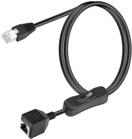 SinLoon Cable Ethernet Cat6 con interruptor de encendido/apagado de alta velocidad RJ45 macho a hembra, cable de extensión con interruptor 304, cable de red de Internet Cat6, 1 m (macho a hembra)