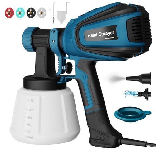Spruzzatore di Vernice, HVLP 700 W, Per Vernici & Pareti & Interni ed Esterni, 1000 ML/MIN, Capacità 1200 Ml, 4 Ugelli e 3 Modalità