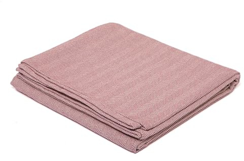 Bodhi Yogadecke Nidra | Meditationsdecke aus 100% Baumwolle | Behagliche & Wärmende Wohndecke | Baumwolldecke mit Fischgrätenmuster | Tagesdecke für Yoga & Meditation | Natur/aubergine