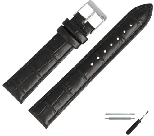 MARBURGER Uhrenarmband 22mm Leder Alligator Prägung Mit Naht - Werkzeug Montage Set 27722