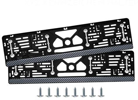Kennzeichenhalter für Autos Nummernschildhalterung Auto – Carbon Nummernschildhalter, kfz-Kennzeichenhalterung schwarz mit Vibrationsdämpfer, inkl. 8 Schrauben, 520 x 110 mm