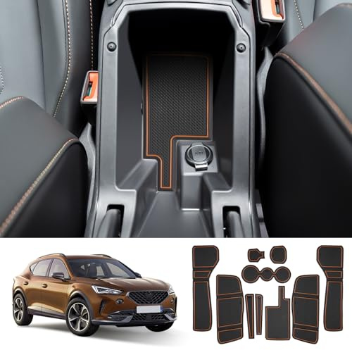 Coleya Antirutschmatten Kompatibel mit Cupra Formentor 2021-2024(Elektronische Automatik), Mittelkonsole Gummimatten Türnaht Matten Getränkehalter Matte, Formentor rutschfeste Matten (Messing Farbe)
