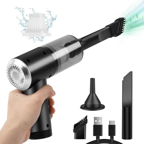 HshDUti Aspirapolvere a mano, batteria per auto, senza fili, mini aspirapolvere 2 in 1, 120 W, ricaricabile, portatile, leggero per ufficio, casa, cucina, rifugio, batteria nera
