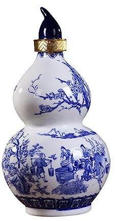 LABRIMP Ceramic Gourd Wine Bottle 1 Litre 22cm Height Sealed Liquor Storage Container Vintage Home Decorative Wine Holder