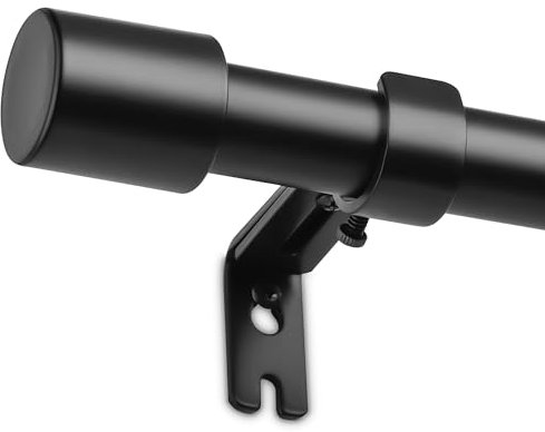 Zocipro Barra Cortinas Extensible 76-228cm, 19mm de Diámetro Barra de Cortina Negra con Soportes, Barra de Cortina Individual Ajustable de Acero al Carbón para Salón, Dormitorio, Comedor, Baño