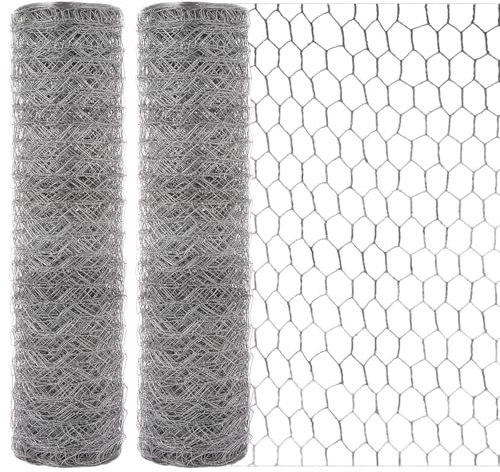 MUXHEL 2Roll Chicken Wire Mesh Roll 40cm x 16m Hexagonal Galvanized Wire Mesh Roll Anti-Rust Chicken Wire Fencing Roll Wire Netting for Garden Protection Pet Rabbit Chicken Fencing