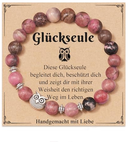 POWWA Glücks - Eulenarmband für Frauen und Teenager mit Eulenanhänger und Natursteinen – Das perfekte Geschenk zum Geburtstag oder zu Weihnachten