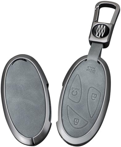 ontto Grau Autoschlüssel Hülle Schutzhülle Passt für Hyundai Ioniq 6 Ioniq 5N Ioniq 9 Ioniq 7 Kona Tucson 2025 Santa Fe MX5 Hybrid 2024 2026 5/7 Tasten Metall Leder Schlüsselhülle Schlüsselanhänger