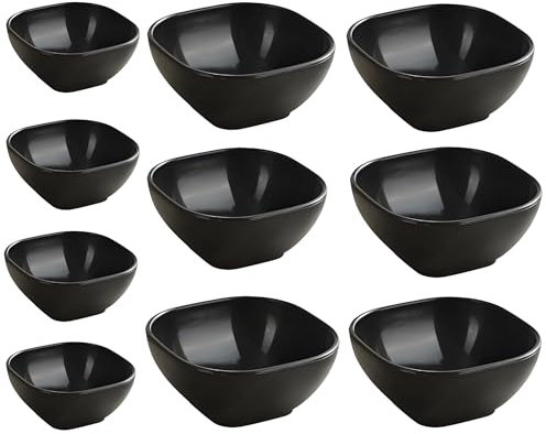 AGSYFFD 10pcs Square Dipping Bowls - Faux Ceramic Sauce and Dessert Bowls, Stackable for Salad, Snacks (Black)