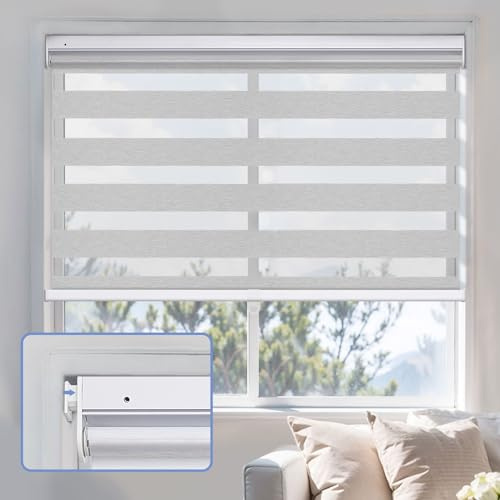 Estor inalámbrico para filtrar luz diurna y nocturna, gris, fácil ajuste, seguro para niños, sin taladros, sin herramientas, 55 cm de ancho x 122 cm de alto