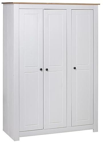 Xichuzi Kleiderschrank 3-Türig, Schrank, Stoffschrank, Faltschrank, Kleiderschränke, Garderobenschrank, Stoffkleiderschrank, Weiß 118×50×171,5 cm Kiefer Panama Serie