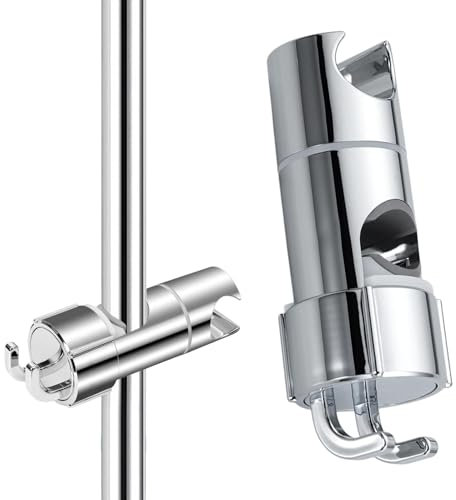 Mivanta Duschkopfhalterung für Duschstange 16–27mm mit 2 Haken, Verstellbarer Duschkopfhalter Ohne Bohren, Universal Duschbrause Halterung Schiebeklemme, Handbrause Halter 360° Drehbar