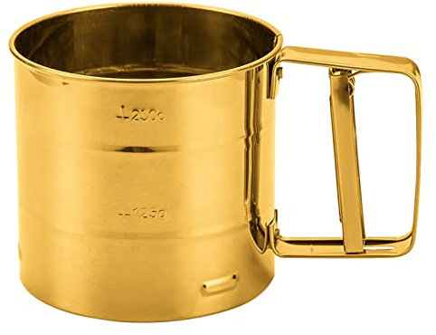 ROYJJ Stainless Steel Sieve Cup Powder Flour Baking Tool Icing Sugar Sieve Colander Crank Sifter With Measuring Scale Gold-plated stainless steel flour sifter
