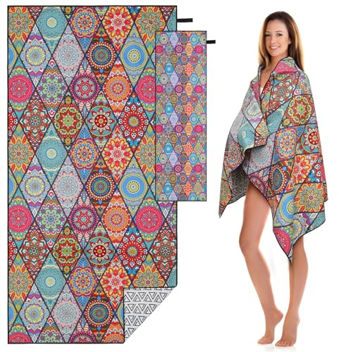Kulamo Strandtuch 160x80cm - Mikrofaser Badetuch + Handtuch 100x30cm - 100% recyceltes Mikrofaser Strandhandtuch - Strandtücher leicht und schnelltrocknend - für den Strand, Gym, Travel, Sauna