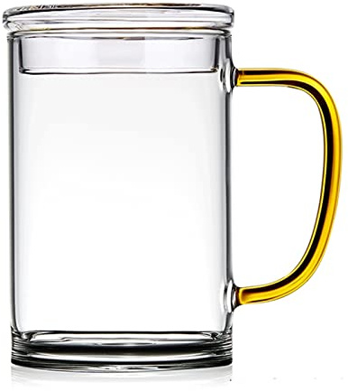 YKMYXZ， Verre à pinte personnalisé, verre à boire, tasse en verre 2 pièces avec poignée, tasse à eau transparente de grande capacité avec couvercle, tasse à thé, bière