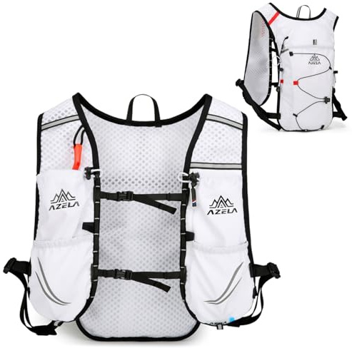 Azarxis Löparväst 10 l, lätt och vattenavvisande trailrunning-ryggsäck, reflekterande dryckesryggsäck för löpning, camping, vandring (vit – endast ryggsäck, en storlek)