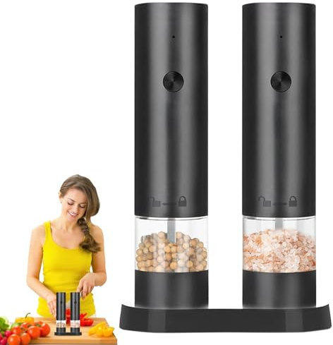 Electric Salt and Pepper Grinder Set, Rechargeable Chili Grinder Salt Pepper Mill with LED Light, Pepper Mill, Adjustable Coarseness Salt Chili for Kitchen, Restaurant