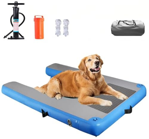 MZZKFC Schwimmleitern Für Hunde Für Seen, Faltbare Hundeleiter Für Boote, Tragbarer Aufblasbarer Schwimmponton Für Hunde, Eva-Anti-Rutsch-Pad, Tragkraft 105 Kg, PVC Reißfest & Wasserdicht(Blue)