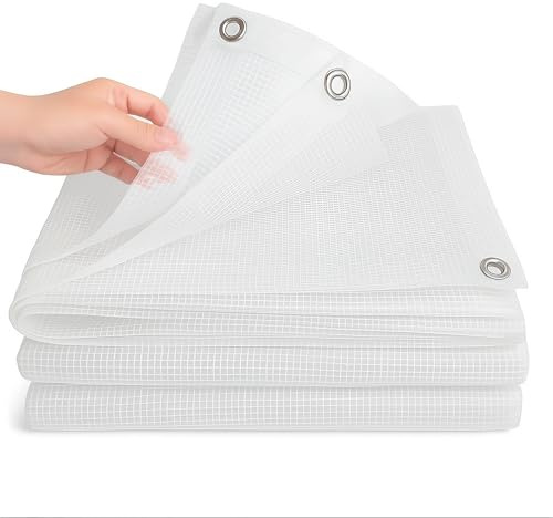 ESTO Telo Impermeabile Trasparente Retinato 150g/mq, Telone Occhiellato 150g/mq, Protettivo Multiuso per Auto, Barche, Piscina, Giardino (6x10 Metri)