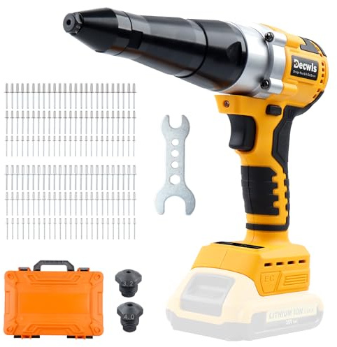 Decwls Cordless Rivet Gun Compatible with Dewalt 20V MAX Battery(Tool Only), Brushless Electric Automatic Rivet Gun for Rivets 1/8'', 5/32'', 3/16, Pop Rivet Tool with 150Pcs Blind Rivets