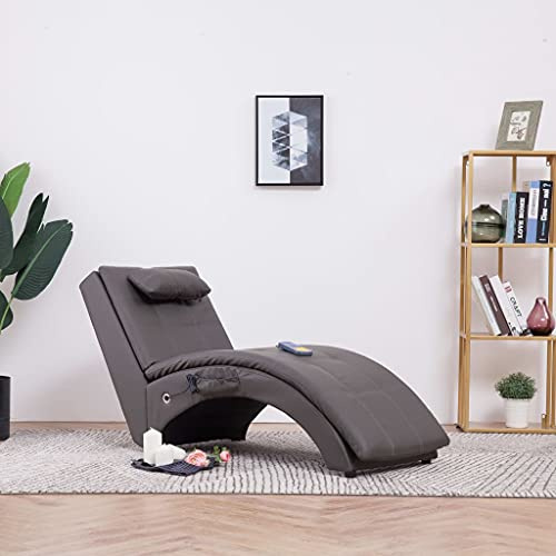 Teenpull Massage Chaiselongue Grau Kunstleder, Bequeme Lounge-Liege mit Heizfunktion, Ergonomisches Design für Wohnzimmer, Schlafzimmer, Büro