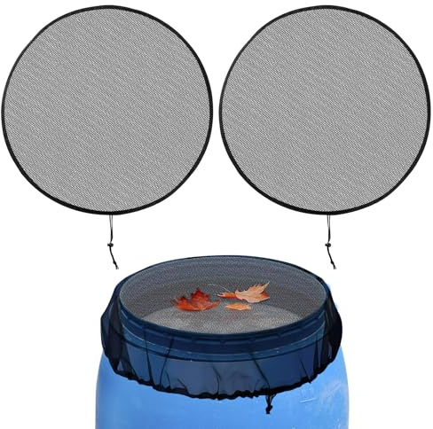 GeeRic 2 Piezas Red Protectora para Barril de Lluvia, Barril de Lluvia con Cuerda Tracción para depósito de Agua de Lluvia Mantiene Los Mosquitos y Los Escombros Fuera