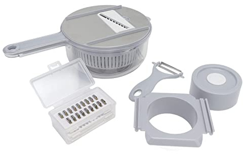 Versatile Vegetable Cutter Potato Slicing Machine Fruit Vegetable Grater Shredders Kitchen Tool with Storage Box Drain Basket for Cheese Vegetables Potatoes Nuts Made of PP (Grey)