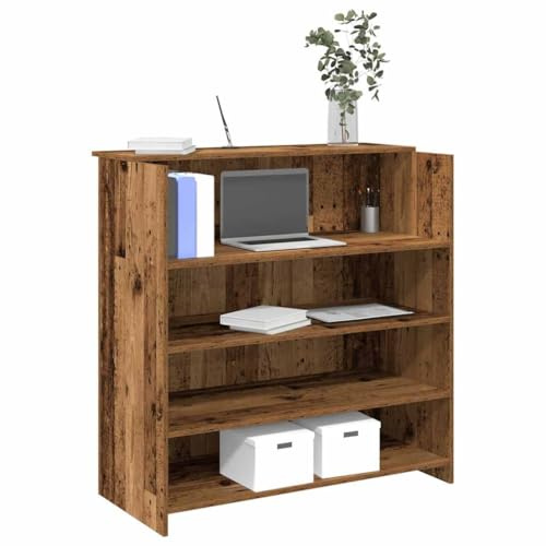 QUAHEAS Empfangstheke Altholz-Optik, 100x50x103,5 cm, Holzwerkstoff, vielseitig, stabil, für Büro, Homeoffice, Empfangsbereich