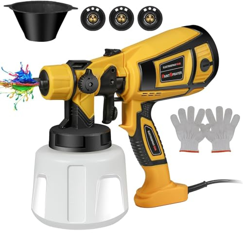 Pistola de pintura eléctrica, pulverizadores de pintura, 850 W, 32000PRM, 1400 ml, HVLP con 4 boquillas y 3 diseños para cobertizo de jardín, muebles, paredes, vallas (con alambre, 1400 ml)