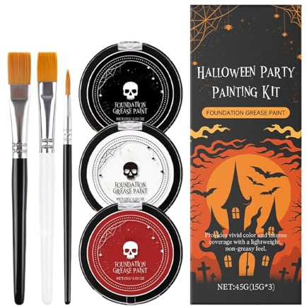 Lpsdssre Maquillage Halloween | Peinture Visage et Corps Noir Blanc Rouge avec Pinceaux Inclus - Couleurs Vives, Kit de Maquillage pour Halloween, Spectacle et Fête, Femmes et Hommes