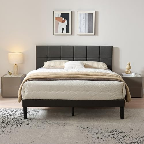 Z-hom Polsterbett 120x200cm Doppelbett, 32.5 cm Hohes Bett 120x200 mit Lattenrost aus Holz, Höhenverstellbares Kopfteil, Kompakte Verpackung & Einfache Montage