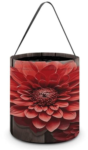 KOAYUBFC Halloween Candy Bucket Depict A Flower Red Dahlia Trick Or Treat Bags Halloween Candy Tote Bag with Handles Reusable Candy Baskets for Halloweens Party Supplies Favors Gift Bags