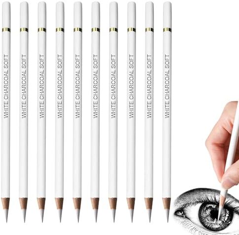 Mindu 10PCS White Pencils for Sketching – Premium Charcoal Drawing Pencils for Artists, Beginners, Students –Ideal for Back to School Art Classes, Sketching & Highlights