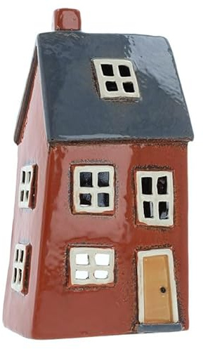 Casa delle luci | Casa portacandeline | Casa delle luci | Portacandeline | Portacandele | Ceramica (Rosso/Grigio 23x12x9 cm)