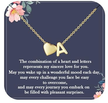 Aretas Collana con cuore in oro e lettere per donne ragazze A-Z con ciondolo a forma di cuore, collana personalizzata in oro, collana con cuore, gioiello, regalo, Rame