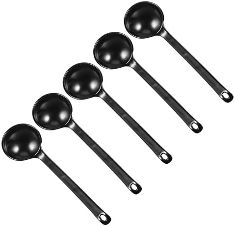 Japanischer Löffel für Hot Pot 5 Stück in Schwarz | Langer Griff, Ergonomische Form, zum Mischen und Verzehren, Klassischer Stil für Restaurantgeschirr