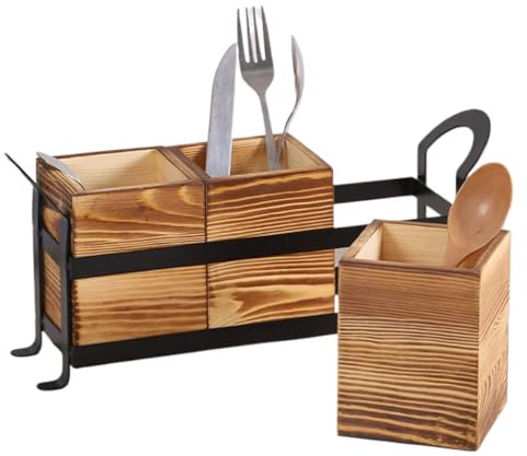 Organizador De Utensilios De Madera,Con Asa 3 Compartimentos Vintage Elegante Porta Cubiertos - Almacenamiento Para Utensilios De Cocina De Fiesta - Para Restaurante Cafetería Hotel Hogar Mesa De