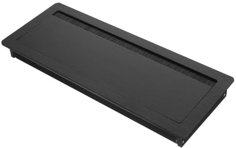 iplusmile Pasacables de Escritorio Metálico Rectangular de Aluminio Cepillado Negro 120X300 MM Tapa para Orificio de Cables Cepillo Flexible para Organización de Cables Oficina y Hogar