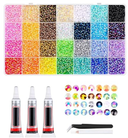 Generisch Glitzerstrass-Set für Handarbeiten– Für Kleidung, Schuhe, Nägel, Bücher, Diamantmalerei & Deko，DIY Bastelset – Kreatives Kunstprojekt für Erwachsene und Kinder (28 Fächer: 30.000 Teile)