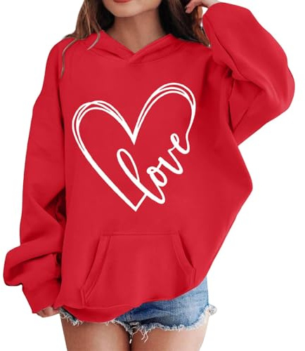 Mjjsk Flickor Hjärtan Grafisk Huvtröjor Trendiga Långärmad Huvtröjor Ledig Mode Preppy Pullover Toppar Komfort Mjuk Huvtröja Jumper, Röd, 2-3 Years