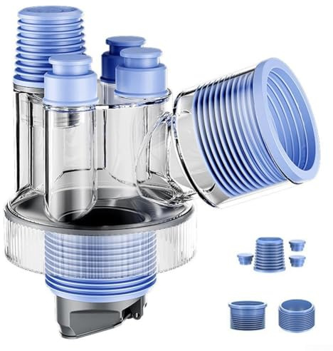 UrbanHui Adaptador de desagüe para fregadero de cocina con conexión de cinco vías, diseño de flujo de 45°, prevención de olores e insectos, se adapta a lavadoras y lavavajillas, color azul