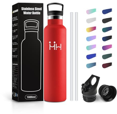 JAPORIA Bottiglia Termica 1L, Borraccia in Acciaio Inossidabile con Cannuccia e Filtro, Borraccia Termica a Doppia Parete, senza BPA, Termos per Sport, Palestra, Viaggio, Campeggio, Uffici