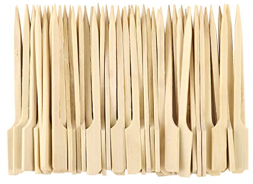 Lanjue 300 Pack Bamboo Paddle Skewers 9 cm for BBQ, Fruit & Party | Bamboo, Smooth Polished Finish, Pointed Tips, Easy-Grip Paddle Handle, Reusable for BBQ, Buffet and Cocktails