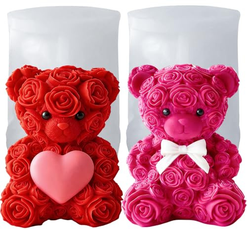 Moule de Bougie,moule silicone ours,Bear-Shaped Candle Mold Moule Silicone Ourson Bougie,pour la Bougies parfumées, cadeaux de Noël, cadeaux de Saint-Valentin, Artisanat en Résine (S+S)