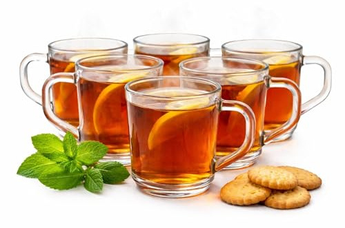 BigDean 6 Stück Teegläser Set Teegläser mit Henkel 230 ml Latte Macchiato Gläser robustes Teeglas Latte Macchiato Gläser mit Henkel Cappuccino Gläser Latte Gläser Kaffeegläser Kaffee Gläser