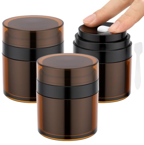 Segbeauty Pot de Crème Vide, 3 Pièces 50ml Flacon Pompe sans Air, Boite pour Creme Cosmetique, Rechargeable, Flacon Voyage Accessoires (Marron)