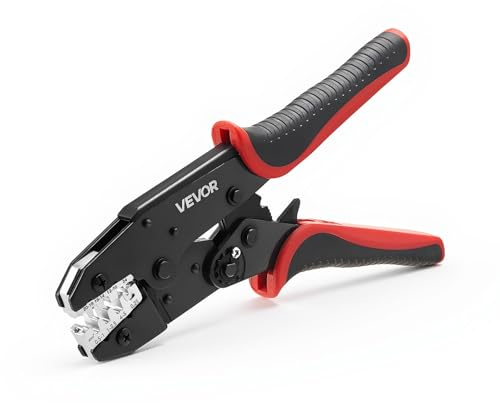 VEVOR Crimpadora Terminales Eléctricos 0,25-6 mm², Alicates de Crimpado con Trinquete, con Marcas Métrica y de AWG, Liberación Rápida, Presión Ajustable, Herramienta de Crimpado para Cables Eléctricos