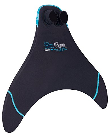 Fin Fun Mermaid Monofin - Swim Fin for Kids & Adults Ages 12 and Up - Swimming Flipper with Comfortable Foot Pockets - Snorkel & Water Accessory Made w/ Dive-Grade Neoprene - (Blue Trim Black, Pro)