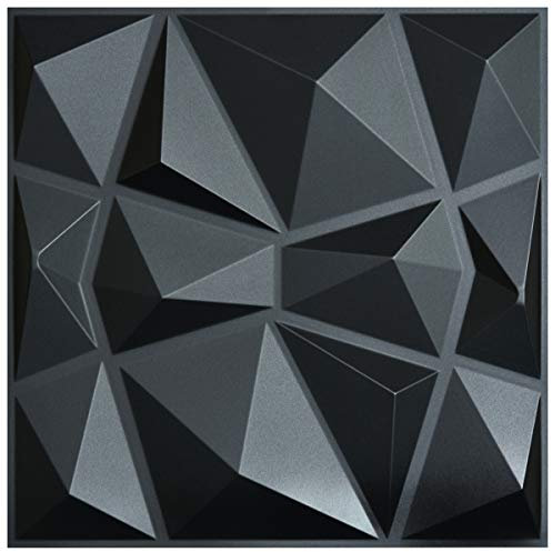 Art3d Lot de 12 Panneaux Muraux Texturés 3D Noir,Dalle Murale Décorative Salon,Brique Effet,50 x 50 cm,3m²