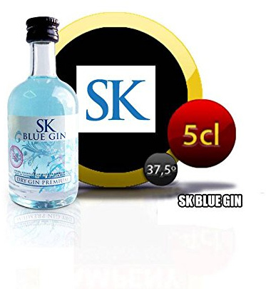 Detalle para comuniones con miniaturas de Ginebra SK Blue en 5cl (Pack 24 ud). 120 mililitros